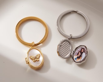 Personalized Butterfly Locket Keychain, Cute Photo Keyring, Custom Picture Keepsake, Memory Gift for Besti Sister