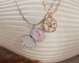 Colar com medalhão com foto personalizado, lembrança de anjo, joias memoriais, colar com medalhão vintage, colar para mulheres