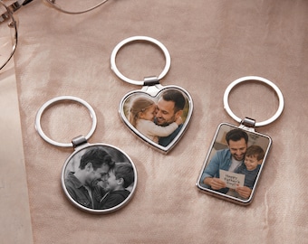 Personalized Photo Locket Keychain, Custom Picture Keyring, Personalized Engraved Gift for Husband, Gift for Dad