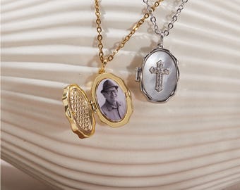 Personalisierte Kreuz Foto Locket Halskette,Memorial Andenken Anhänger, Benutzerdefinierte Foto Halskette, religiöser Glaube Schmuck Geschenk