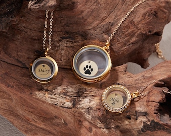 Custom Pet Hair Floating Lokcet, Pet Fur Memorial Necklace, Engraved  Cremation Jewelry, Pet Loss Keepsake