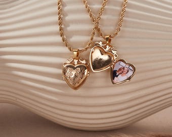 Colar com pingente de coração personalizado com foto, estilo vintage em ouro, medalhão com foto personalizada, presente para mãe, filha, esposa, lembrança de aniversário.