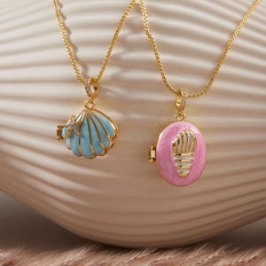 Personalized Mermaid locket Necklace, Gold Enamel Photo Pendant, Custom Picture Necklace, Memory Keepsake Gift for Her