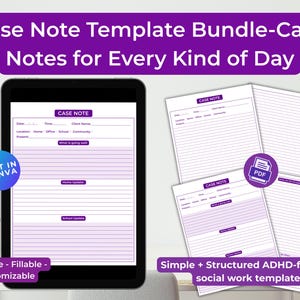Pacchetto di modelli di note per casi di assistenza sociale / PDF compilabili e Canva
