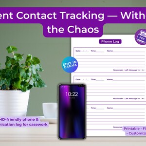 Social Work Phone Log | ADHD-Friendly Case Management Template | Printable & Fillable PDF