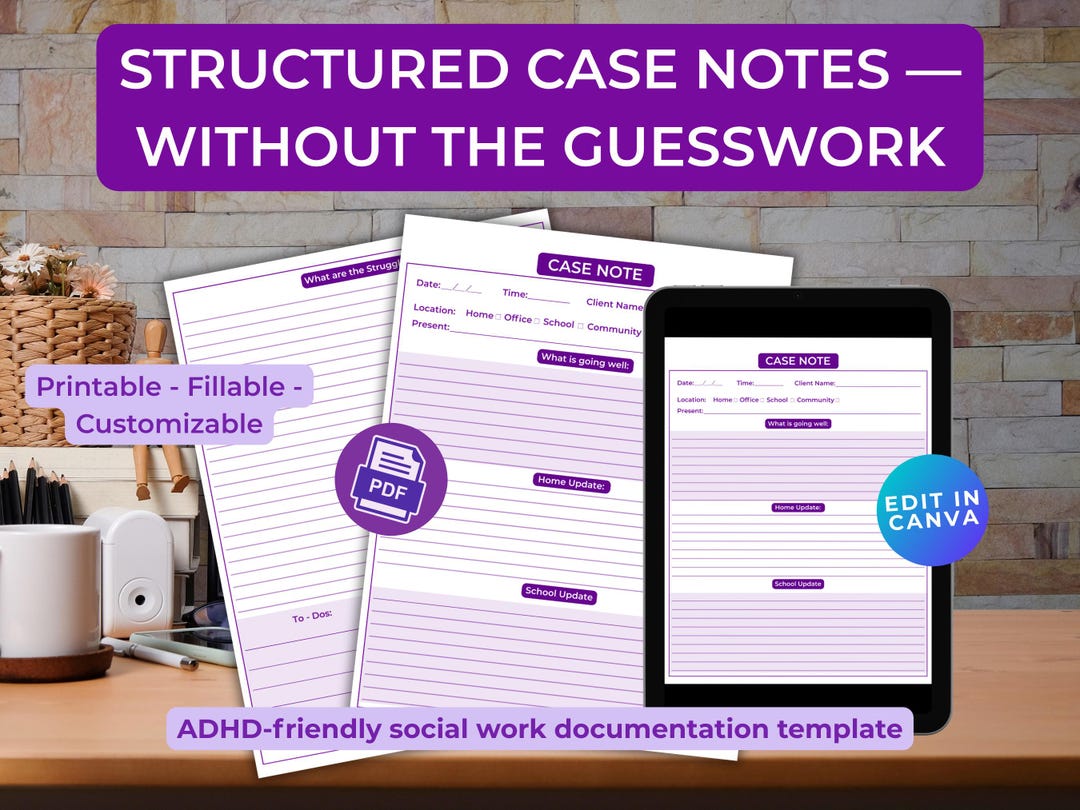 Structured Case Note Template for Social Workers | Printable & Fillable ...
