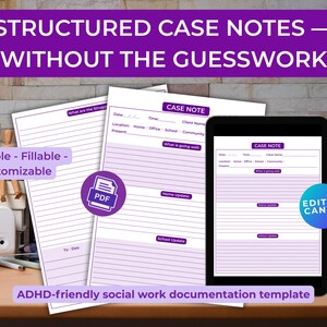 Structured Case Note Template for Social Workers | Printable & Fillable Case Notes | Canva Editable