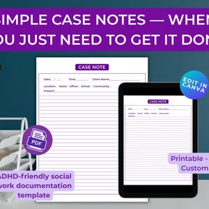 Plantilla simplificada de nota de caso para trabajador social (PDF rellenable, Canva editable)