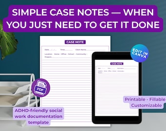 Modèle de note de cas simplifiée pour travailleur social | PDF à remplir, toile modifiable