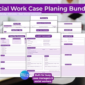 Social Work Case Planning Bundle | Editable Case Management Templates | Fillable and Printable | ADHD-Friendly | Canva