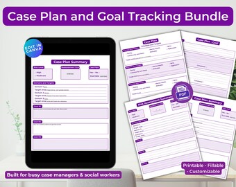 Case Plan and Goal Tracking Bundle| Printable and Fillable PDF | Editable Canva Template