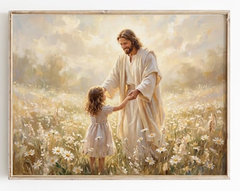 Jesus Holding Child Hands Wall Art Printable | Christian Nursery Art | Jesus and Child Painting | Faith Family Decor | Instant Download