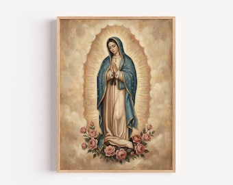 Our Lady of Guadalupe Wall Art, Vintage Inspired Catholic Print (Digital Download)