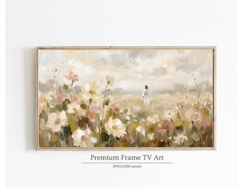 Jesus in a Flower Field TV Frame Art | Christian Painterly Landscape | Minimalist Faith Art for Samsung Frame