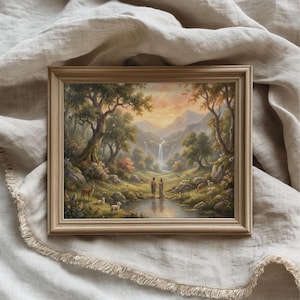 Adam and Eve Garden of Eden Art | Christian Biblical Landscape (Digital Download)
