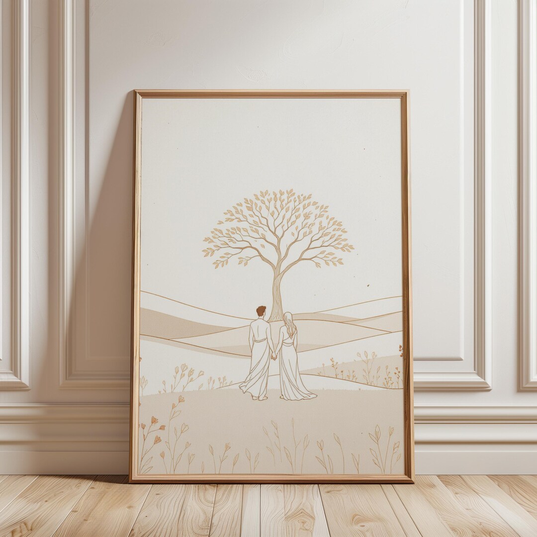 Adam and Eve Line Art Print: Minimalist Biblical Garden (digital ...