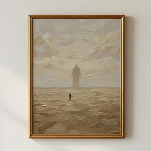 David y Goliat Impresión en impasto beige – Historia bíblica cristiana (Descarga digital)