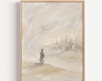 Tableau mural Josué devant Jéricho | Peinture biblique chrétienne | Affiche minimaliste sur la foi (Téléchargement numérique)