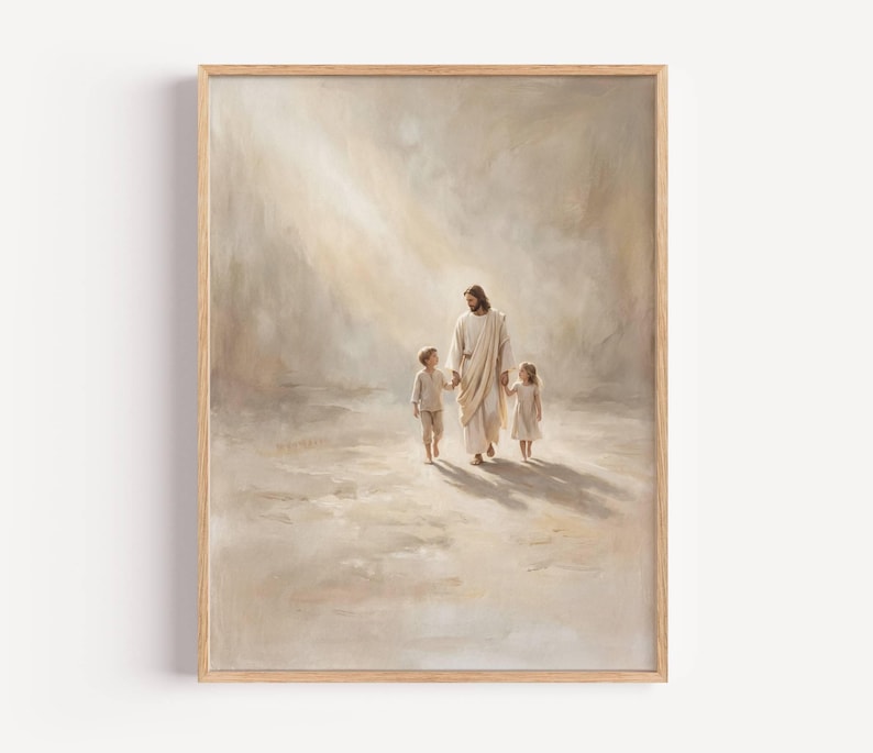 Jesus Walking With Children Art, Christian Nursery Decor (digital ...