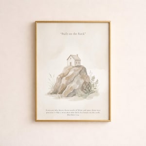 Lámina con versículo bíblico de Mateo 7:24, arte mural cristiano minimalista, versículo bíblico neutro (descarga digital)