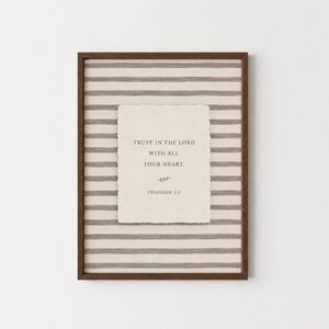 Proverbs 3:5 Bible Verse Print, Neutral Vintage Stripe Christian Decor