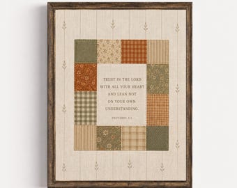 Proverbs 3:5 Patchwork Quilt Scripture Print, Vintage Farmhouse Christian Wall Art (Digital Download)