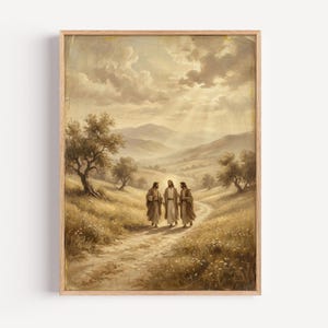 Lámina vintage del Camino de Emaús: Jesús y sus discípulos, arte bíblico (descarga digital)