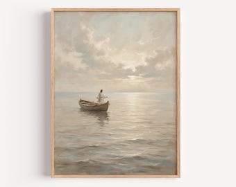 Jesus Calming Storm Vintage Art Print, Faith Bible Artwork (digitale download)