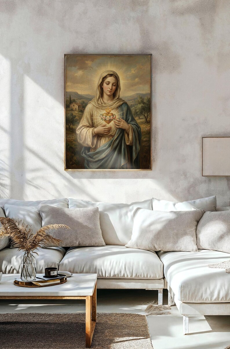 Immaculate Heart of Mary Vintage Art Print – Catholic Marian Artwork ...
