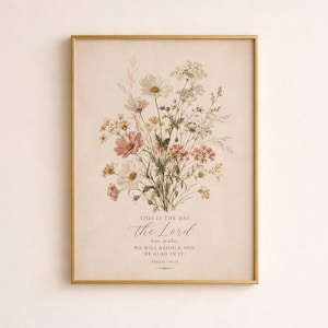 Psalm 118:24 Floral Scripture Print, Vintage Wildflower Christian Wall Art (Digital Download)
