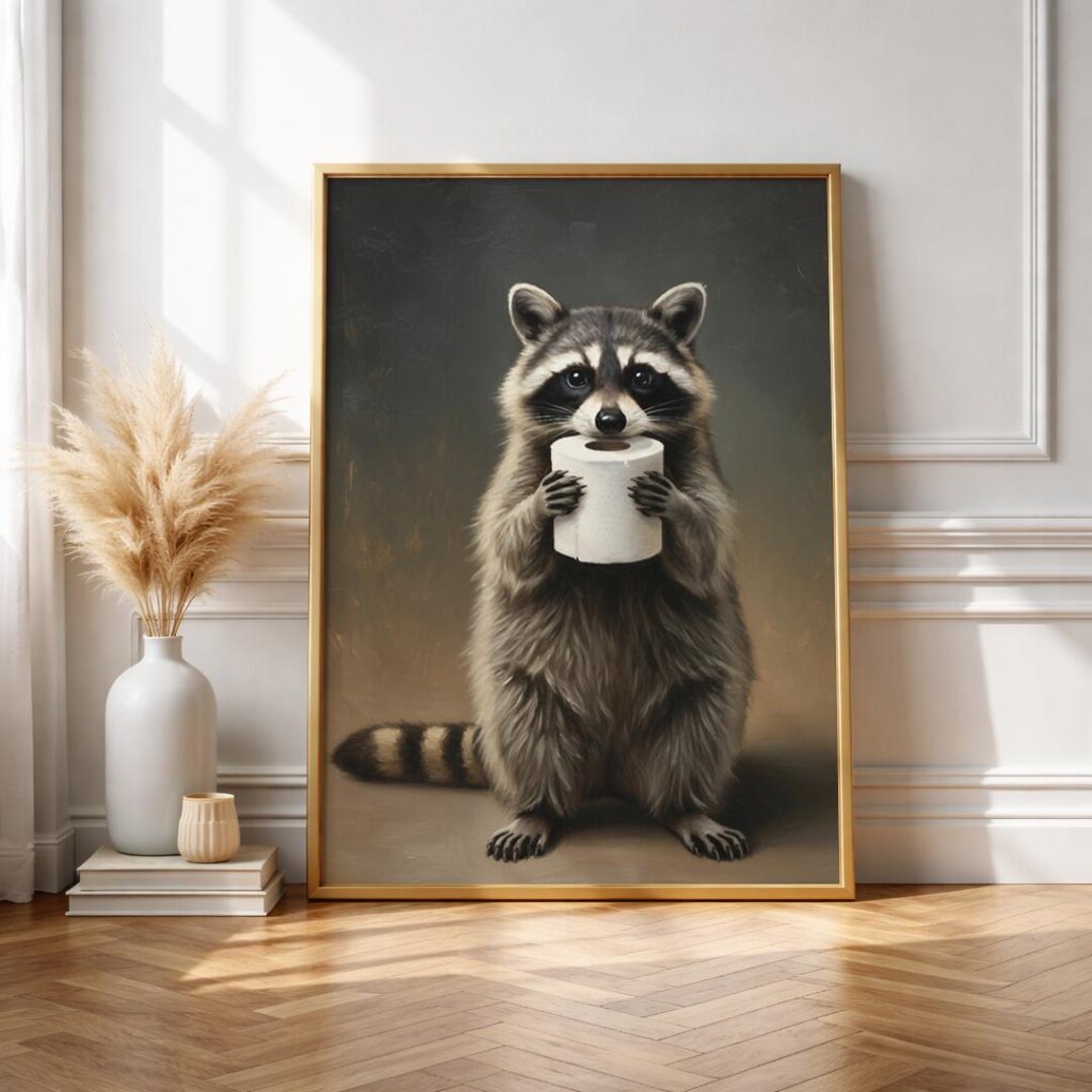 Raccoon Holding Toilet Paper Art Print, Cute Animal Poster, Funny ...