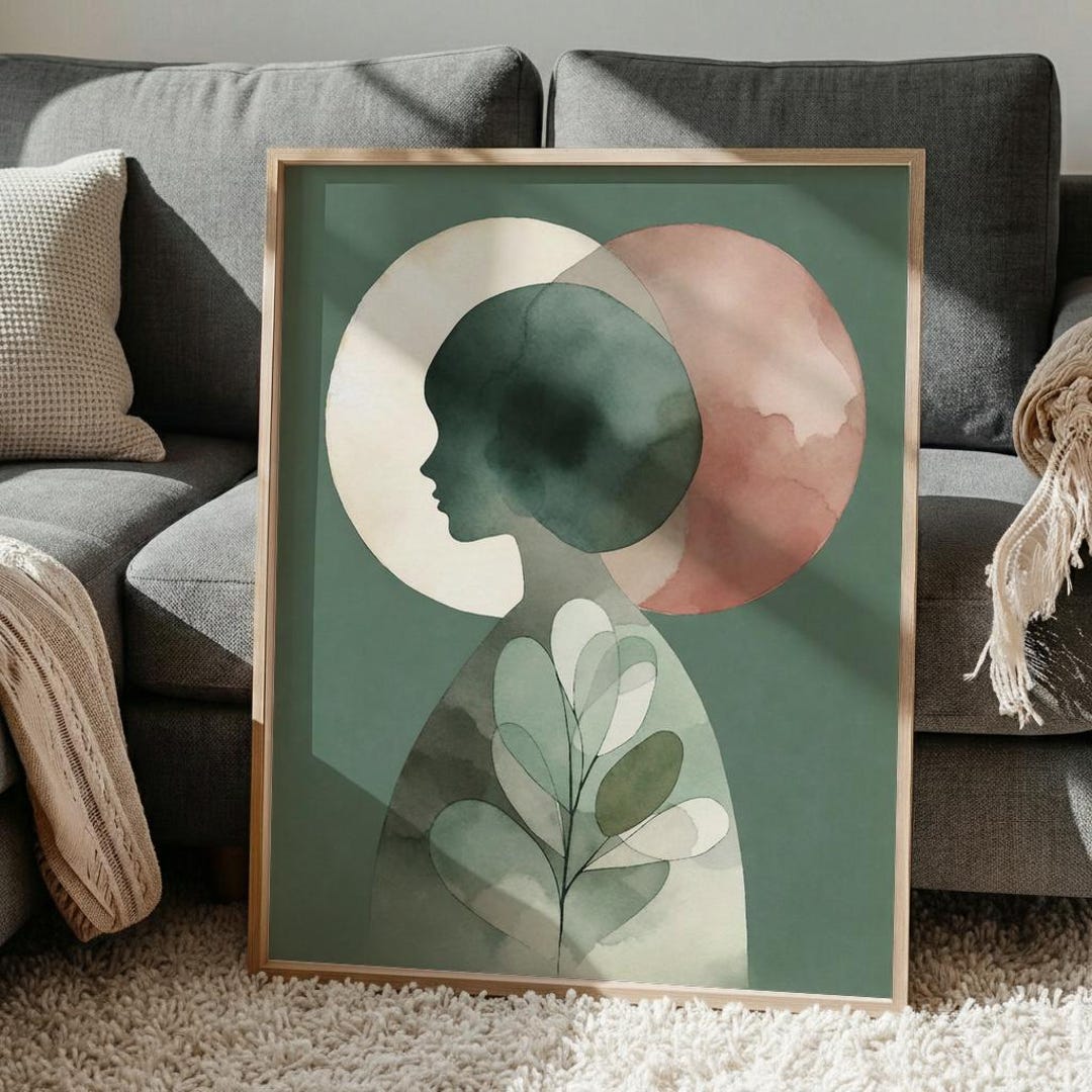 Abstract Woman Profile Wall Art, Botanical Female Silhouette Print ...