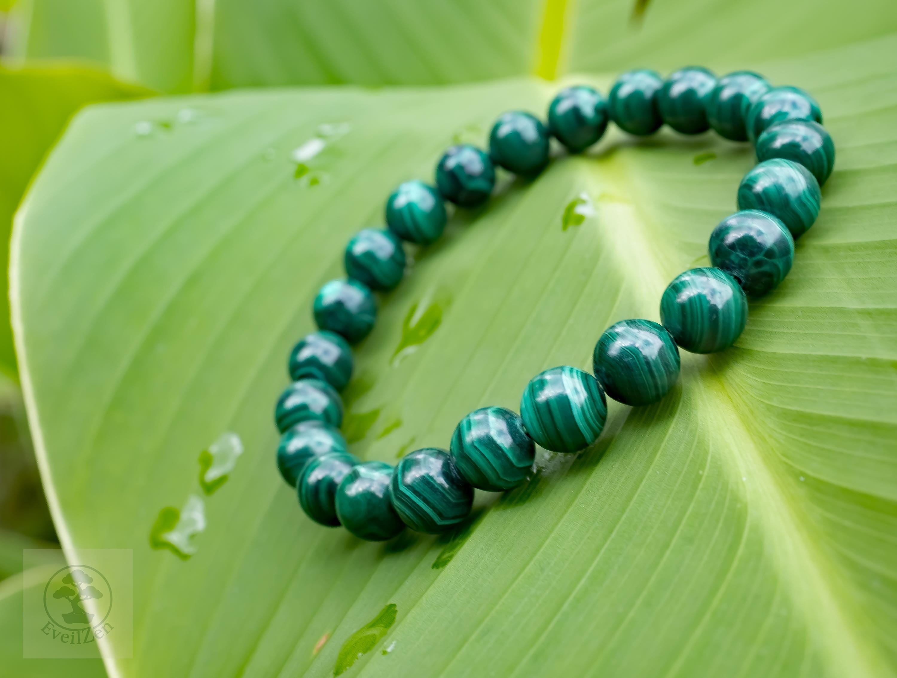 Bracelet élastique En Malachite Naturelle - Pierres Baroques Chips, Vert Intense, Style Bohème