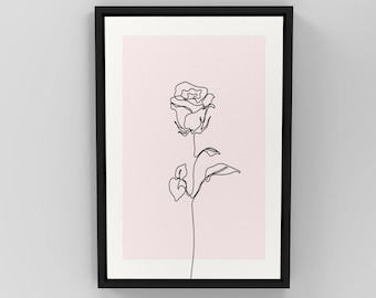 Minimalist Rose Line Art Print, Pink Floral Wall Decor (Digital Download)