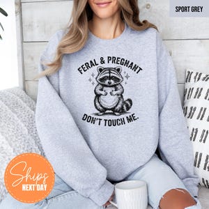 Feral Raccoon Pregnancy Sweatshirt, Funny Pregnant Hoodie, Baby Bump Gift image 3