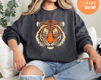 Vintage Tiger Sweatshirt, Retro Tiger Hoodie, Tiger Face Sweatshirt, Tiger Graphic Hoodie, Wild Tiger Sweatshirt, Grunge Tiger Hoodie,