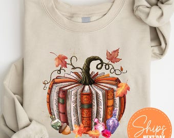 Fall Book Sweatshirt, Thanksgiving Book Reader Hoodie, Pumpkin Bookish Crew
