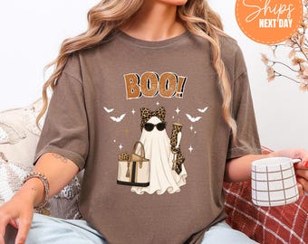 Boo Ghost Shirt, Leopard Coffee Tee, Funny Fall Halloween Shirt