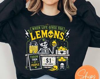 Funny Spooky Goth Hoodie, Creepy Lemonade Stand Sweatshirt, Skeleton Top