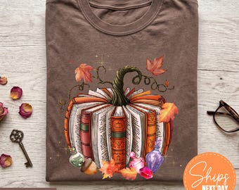 Fall Book T-Shirt, Thanksgiving Book Reader Top, Pumpkin Bookish Tee