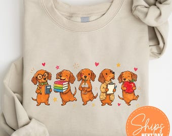 Dachshund Teacher Sweatshirt, Doxie Wiener Dog Crewneck, School Top