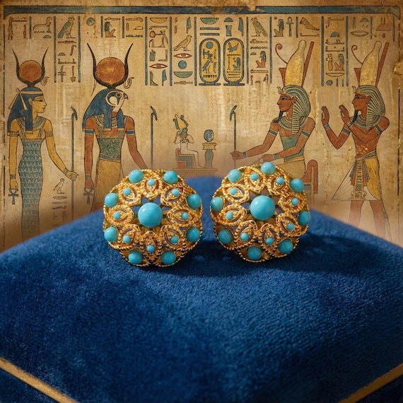 Handmade Egyptian Turquoise Earrings – 24k Gold Plated Silver Jewelry