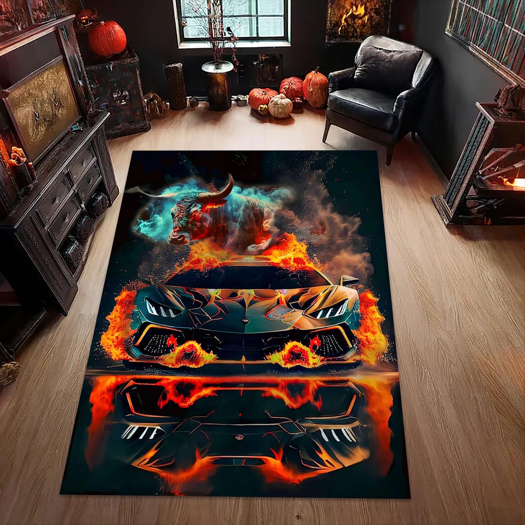 Lamborghini Rug, Luxury Car Rug, Man Cave Rug, Sport Car Rug, Garage ...