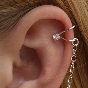 4mm CZ • Chain Ear Cuff • Chain Earring • Ear Cuff • Cartilage Ear Cuff • Helix Ear Cuff • Silver Ear Wrap • Chain to Cuff • Silver Ear Cuff