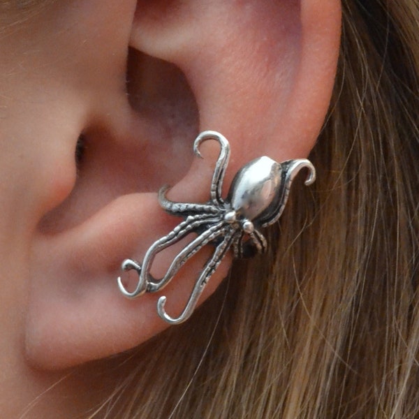 Octopus Ear Cuff Sterling Silver • Octopus Ear Wrap • Octopus Jewelry • Octopus Gift • Sea Life Ocean Gifts • Sea Animal Jewelry • EC416