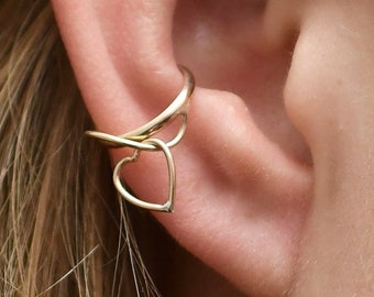 Dangle Heart • Ear Cuff • Ear Wrap • Gold Ear Cuff Silver Ear Cuff • Minimalist Ear Cuff • Middle Fit • Ear Cuffs • Gift For Her • EC312