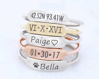 Personalized Bar • Thumb Ring • Coordinates Thumb Ring • Roman Numeral Ring • Custom Name Rings • Sterling Thumb Ring • Thumb Ring for Women