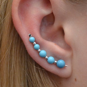 Turquoise Ear Climber Ear Climbers Turquoise Earring Ear Pin Ear Crawler Silver Ear Climber Up the Ear Ear Pins EP28-TURQ image 1