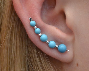 Turquoise Ear Climber • Sterling Silver or Gold • Only One Piercing Needed • EP28-TURQ