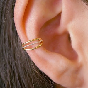 Triple with Twist • Ear Cuff • Ear Cuffs • Ear Wrap • Gold Ear Cuff • Middle Fit Ear Cuff • Non Pierced Ear Cuff • Two Tone Ear Cuff • EC336